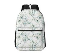 Hnnkloy Acuarela Verde Floral Hoja Eucalipto Hojas Redondas Suculenta,Mochila informal de 17 pulgadas con bolsillos, resistente al agua, para la escuela.