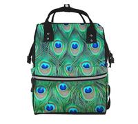Hnnkloy Adorable pavo real verde.Mochila de maternidad de gran capacidad, bolso cambiador, mochila de viaje para actividades al aire libre.