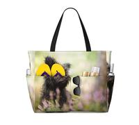 Hnnkloy Affenpinscher Césped Perros negros Mono Terrier,Bolso de playa de gran capacidad, bolso de hombro de viaje para mujer, bolso de mano impermeable.