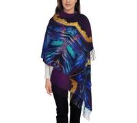 Hnnkloy Ágata abstracta púrpura, azul, dorada,Bufanda grande de cachemira sintética para mujer, chal ligero con borlas, 197 x 72 cm