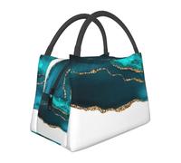 Hnnkloy Ágata dorada turquesa moderna y elegante sobre fondo blanco,Bolsa de almuerzo portátil, bolsa isotérmica, fiambrera duradera, bolsa térmica reutilizable.