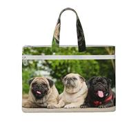 Hnnkloy Amistad Pug Bokeh Perros Mascotas Amigos Pug,Bolsa de lona para documentos con cremallera, bolso de mano, maletín para la escuela y la oficina.