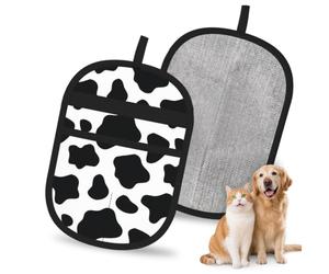 Hnnkloy Animal con patrón de Vaca, Paquete de 2 Guantes para Eliminar el Pelo de Mascotas, Guantes de Aseo antiestáticos para Perros y Gatos.