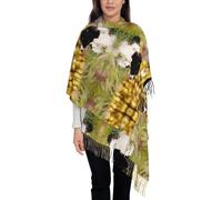 Hnnkloy Animales Border Collie Perro moteado,Bufanda grande de cachemira sintética para mujer, chal ligero con borlas, 197 x 72 cm