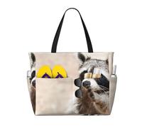 Hnnkloy Animales inteligentes Mapache Naturaleza,Bolso de playa de gran capacidad, bolso de hombro de viaje para mujer, bolso de mano impermeable.