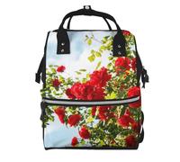 Hnnkloy Arbusto de rosas rojas impreso.Mochila de maternidad de gran capacidad, bolso cambiador, mochila de viaje para actividades al aire libre.