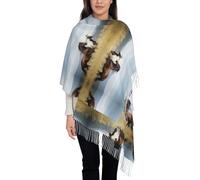 Hnnkloy Arte de caballos corriendo,Bufanda grande de cachemira sintética para mujer, chal ligero con borlas, 197 x 72 cm