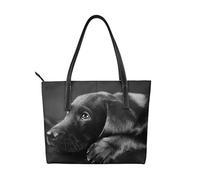 Hnnkloy Arte de un cachorro de labrador negro,Bolso de mano de piel sintética, bolso tote de gran capacidad, bolso de hombro para mujer, ideal para el trabajo y los viajes.