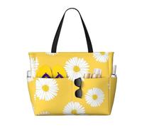 Hnnkloy Aster blanco margarita amarilla,Bolso de playa de gran capacidad, bolso de hombro de viaje para mujer, bolso de mano impermeable.