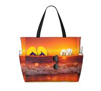 Hnnkloy Atardecer con olas del mar impreso,Bolso de playa de gran capacidad, bolso de hombro de viaje para mujer, bolso de mano impermeable.