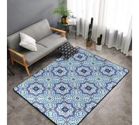 Hnnkloy Azulejos clásicos de Estilo marroquí-portugués, Alfombra Grande Antideslizante para Sala de Estar o Dormitorio, 150 x 100 cm.