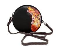 Hnnkloy Balón de fuego deportivo de baloncesto,Bolso de hombro de piel sintética, bolso cruzado redondo - Bolso circular para mujer