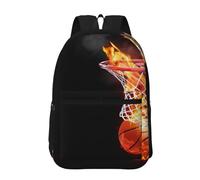 Hnnkloy Balón de llamas para deportes de baloncesto,Mochila informal de 17 pulgadas con bolsillos, resistente al agua, para la escuela.