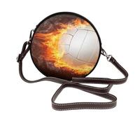 Hnnkloy Balón de voleibol Cool Fire Flame,Bolso de hombro de piel sintética, bolso cruzado redondo - Bolso circular para mujer