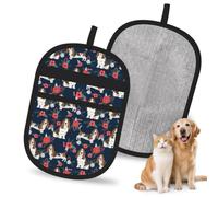 Hnnkloy Basset Hound Azul Marino y Estampado Floral de Amapola, Paquete de 2 Guantes para Eliminar el Pelo de Mascotas, Guantes de Aseo antiestáticos para Perros y Gatos.