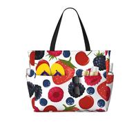 Hnnkloy Bayas maduras que caen Frambuesas,Bolso de playa de gran capacidad, bolso de hombro de viaje para mujer, bolso de mano impermeable.