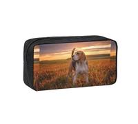 Hnnkloy Beagle Césped Perros En Un Paseo Mascotas Perros Atardecer,Estuche de lápices de Gran Capacidad, portátil, para bolígrafos, Bolsa de papelería para la Escuela y la Oficina.