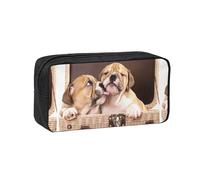 Hnnkloy Beso de Cachorros de Bulldog inglés,Estuche de lápices de Gran Capacidad, portátil, para bolígrafos, Bolsa de papelería para la Escuela y la Oficina.