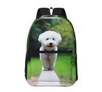 Hnnkloy Bichón Frisé Bokeh Mascotas Perros Parque Perros Blancos,Mochila informal de 17 pulgadas con bolsillos, resistente al agua, para la escuela.