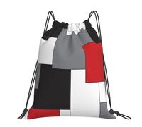 Hnnkloy Bloque de color rojo negro gris blanco,Mochila con cordón unisex, bolsa deportiva para gimnasio, mochila informal para el día a día.