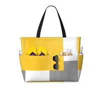 Hnnkloy Bloque geométrico amarillo, gris y blanco,Bolso de playa de gran capacidad, bolso de hombro de viaje para mujer, bolso de mano impermeable.