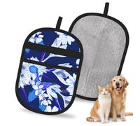 Hnnkloy Bonitas Flores Blancas con Estampado Azul, Paquete de 2 Guantes para Eliminar el Pelo de Mascotas, Guantes de Aseo antiestáticos para Perros y Gatos.