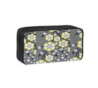 Hnnkloy Borde nevado con Flores de Estrella Grises y Amarillas,Estuche de lápices de Gran Capacidad, portátil, para bolígrafos, Bolsa de papelería para la Escuela y la Oficina.