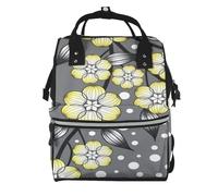 Hnnkloy Borde nevado de flores estrella grises y amarillas.Mochila de maternidad de gran capacidad, bolso cambiador, mochila de viaje para actividades al aire libre.