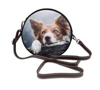 Hnnkloy Border Collie marrón Bokeh Dios con ojos amarillos,Bolso de hombro de piel sintética, bolso cruzado redondo - Bolso circular para mujer