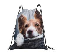 Hnnkloy Border Collie marrón Bokeh Dios con ojos amarillos,Mochila con cordón unisex, bolsa deportiva para gimnasio, mochila informal para el día a día.