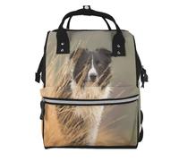Hnnkloy Border Collie, mascotas de jardín, borde blanco y negro.Mochila de maternidad de gran capacidad, bolso cambiador, mochila de viaje para actividades al aire libre.