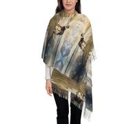 Hnnkloy Border Collie Perro del Cielo Marino,Bufanda grande de cachemira sintética para mujer, chal ligero con borlas, 197 x 72 cm