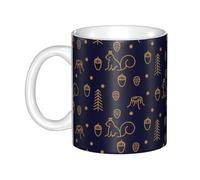 Hnnkloy Bosque invernal y ardillas estilo línea azul,Taza de cerámica grande para café, ideal para cocina, restaurante, oficina o cafetería, 330 ml.