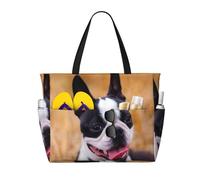 Hnnkloy Boston Terrier Bokeh Perros Mascotas Boston Terrier,Bolso de playa de gran capacidad, bolso de hombro de viaje para mujer, bolso de mano impermeable.