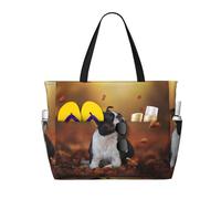 Hnnkloy Boston Terrier Otoño Bokeh Perros Perros,Bolso de playa de gran capacidad, bolso de hombro de viaje para mujer, bolso de mano impermeable.