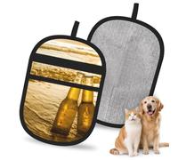 Hnnkloy Botellas de Cerveza, Playa, Puesta de Sol, Hora Impresa, Paquete de 2 Guantes para Eliminar el Pelo de Mascotas, Guantes de Aseo antiestáticos para Perros y Gatos.
