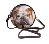 Hnnkloy Bozal para bulldogs ingleses, mascotas, perros durmiendo,Bolso de hombro de piel sintética, bolso cruzado redondo - Bolso circular para mujer