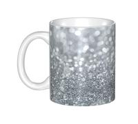 Hnnkloy Brillo blanco y plateado con efecto bokeh, glamuroso y moderno.,Taza de cerámica grande para café, ideal para cocina, restaurante, oficina o cafetería, 330 ml.