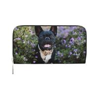 Hnnkloy Bulldog francés con diseño de Flores,Carteras de Cuero PU de Gran Capacidad para Hombres y Mujeres.