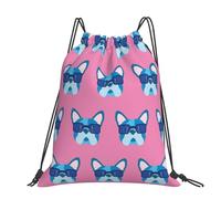 Hnnkloy Bulldog francés con gafas,Mochila con cordón unisex, bolsa deportiva para gimnasio, mochila informal para el día a día.