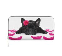 Hnnkloy Bulldog francés con Rosa,Carteras de Cuero PU de Gran Capacidad para Hombres y Mujeres.