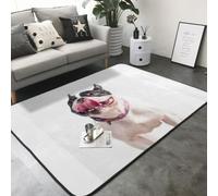Hnnkloy Bulldog francés, Perro Curioso y Feliz, Alfombra Grande Antideslizante para Sala de Estar o Dormitorio, 208 x 148 cm.