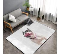 Hnnkloy Bulldog francés, Perro Curioso y Feliz, Alfombra Grande Antideslizante para Sala de Estar o Dormitorio, 150 x 100 cm.