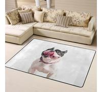 Hnnkloy Bulldog francés, Perro Curioso y Feliz, Alfombra Grande Antideslizante para Sala de Estar o Dormitorio, 160 x 120 cm.