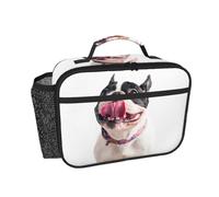 Hnnkloy Bulldog francés, perro curioso y feliz,Bolsa de almuerzo portátil, fiambrera resistente, bolsa isotérmica reutilizable