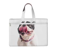 Hnnkloy Bulldog francés, perro curioso y feliz,Bolsa de lona para documentos con cremallera, bolso de mano, maletín para la escuela y la oficina.