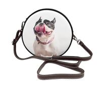 Hnnkloy Bulldog francés, perro curioso y feliz,Bolso de hombro de piel sintética, bolso cruzado redondo - Bolso circular para mujer