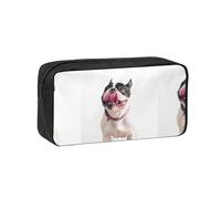 Hnnkloy Bulldog francés, Perro Curioso y Feliz,Estuche de lápices de Gran Capacidad, portátil, para bolígrafos, Bolsa de papelería para la Escuela y la Oficina.