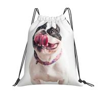 Hnnkloy Bulldog francés, perro curioso y feliz,Mochila con cordón unisex, bolsa deportiva para gimnasio, mochila informal para el día a día.