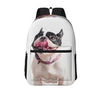 Hnnkloy Bulldog francés, perro curioso y feliz,Mochila informal de 17 pulgadas con bolsillos, resistente al agua, para la escuela.